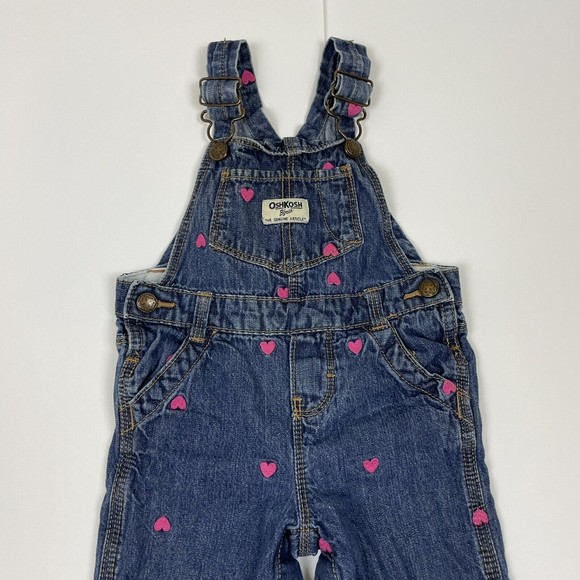 Oshkosh B’Gosh Baby Girl’s Size 18 Months Denim Overalls Embroidered Hearts - Picture 3 of 16
